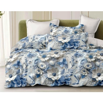 Pościel 160x200 Bawełna satynowa błękitno niebieska PK694 z prześcieradłem